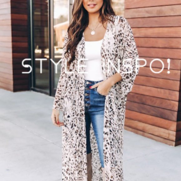 Olivaceous Tops - Leopard Print Sheer Kimono